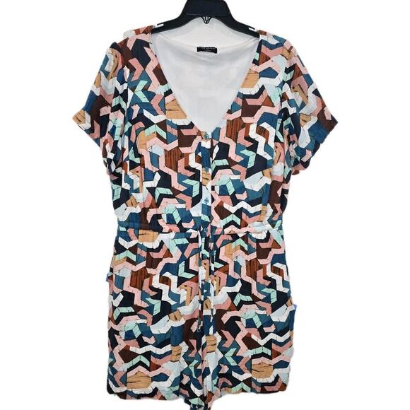 Lane Bryant Womens Romper Playsuit Multicolor Geometric  Rayon Vacation Size 14 - Picture 1 of 9
